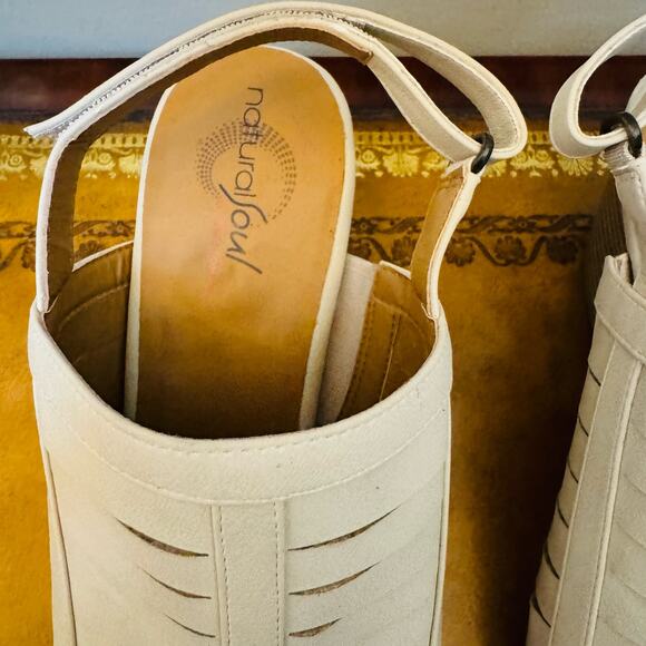 NATURAL SOUL Dayna Shell Smooth Cream Slingback Stacked Block Heel Sandals 8.5 W - Picture 6 of 12